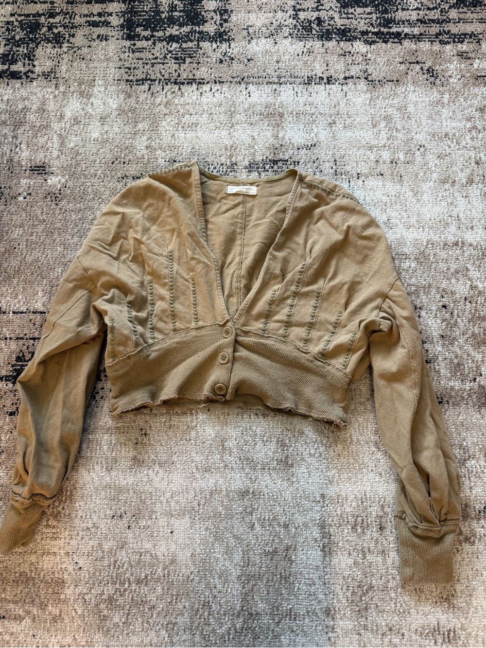 We The Free Cropped Knit Cardigan in Khaki Green